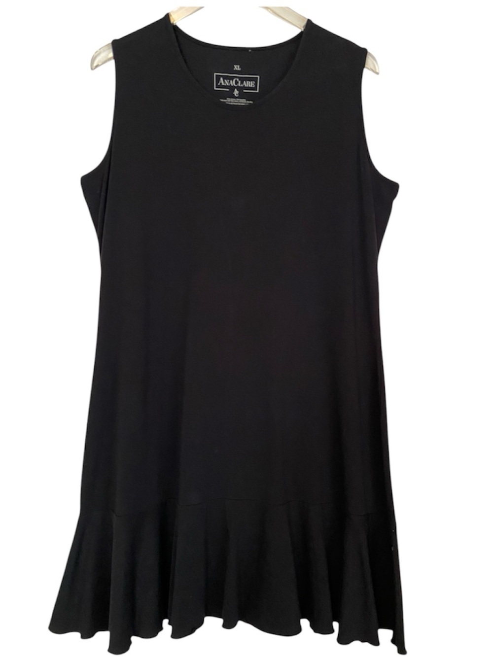 AnaClare Black Ruffle Hem Sleeveless Shift Dress Pockets XL Cotton Stetch